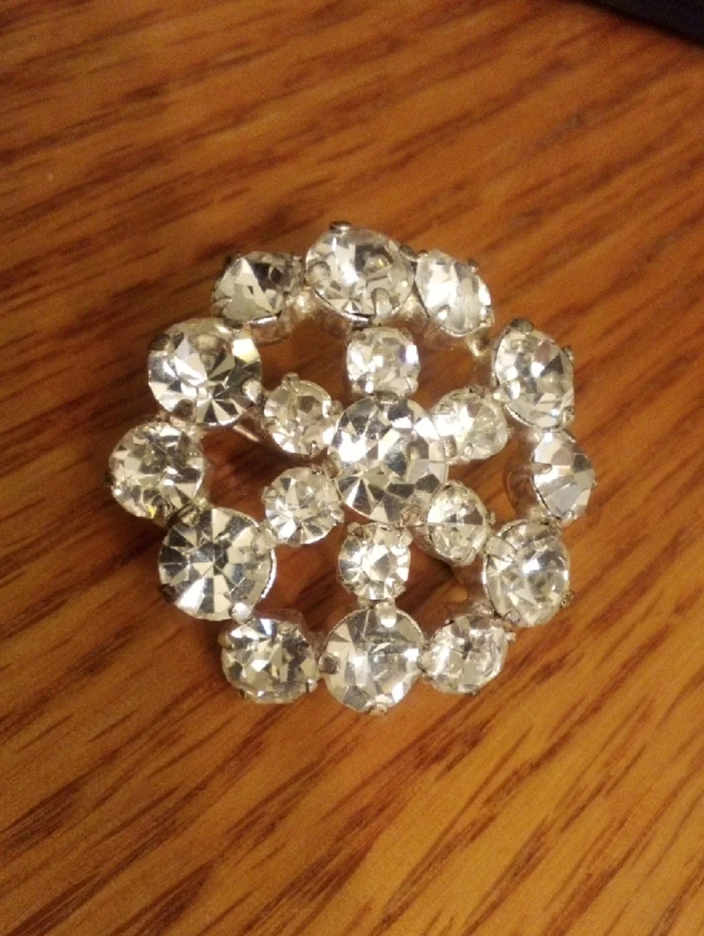 Crystal Cluster Brooch Pin - Clear Silver Tone